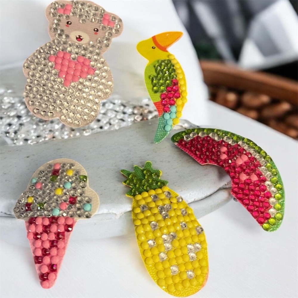 Set of 9 Diamond Art Hair Clips 💎✨ Cute Kids Rhinestone Accessories